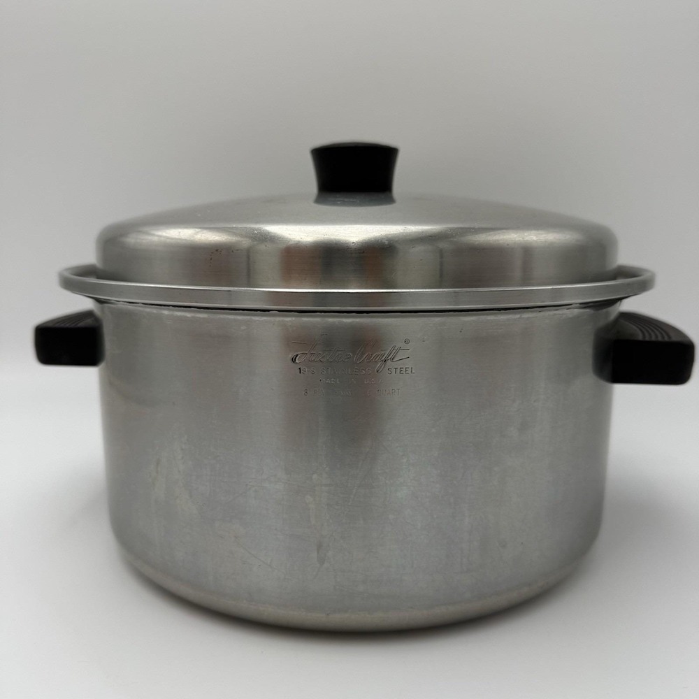 Vtg Lustre Craft Stainless Steel Stock Pot 6 Qt 18-8 3 PLY Dutch Oven W/ Lid